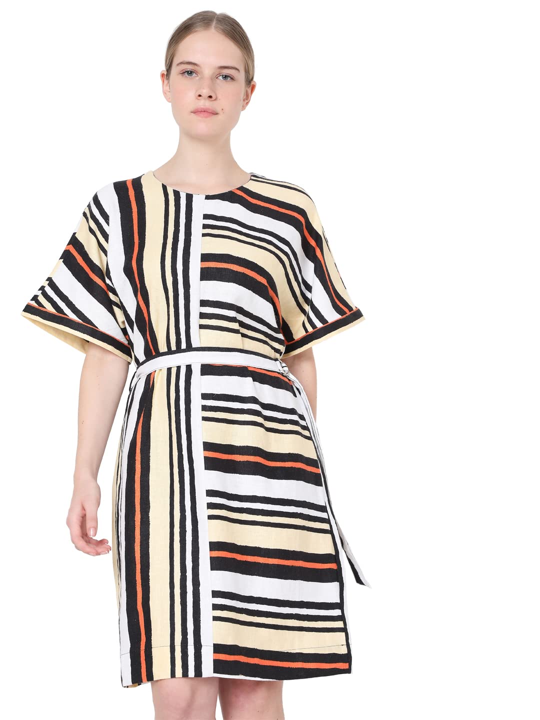 Vero Moda WomenS Linen Blend Shift Knee-Length Dress (10272607-Snow White_Snow Xl)