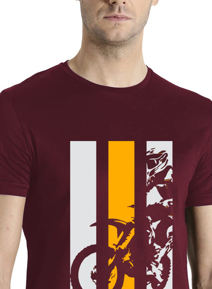 ADRO Men's Bike Rider Printed Cotton T-Shirt (RN22-2-BIK-MR_Maroon)