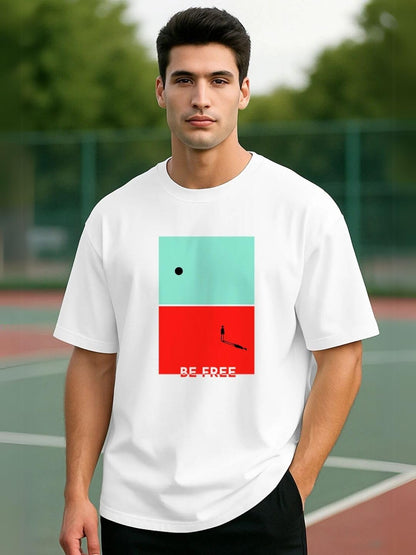 Nobero MenS Graphic Oversized Fit T-Shirt (1M-Twrt-C0869-X_Marine/White