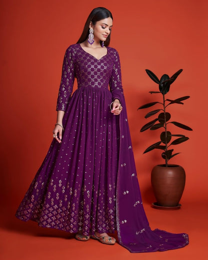 Fashion Basket Women'S Anarakali Kurta With Dupatta Set (Purple)