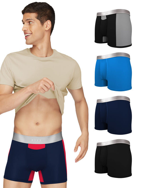 XYXX Mens Underwear Illuminati IntelliSoft Antimicrobial Micro Modal Trunk Pack of 5 (Black ; Brilliant Blue ; Black Iris ; Bla