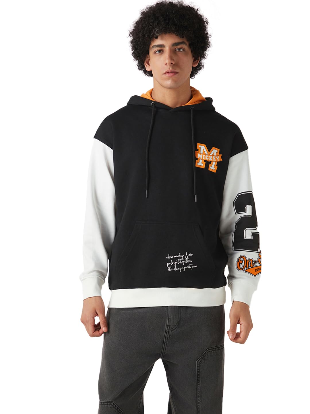 Bewakoof Heavy Duty 1.0 Official Disney Merchandise Mickey Mens Graphic Print Oversized Fit Full Sleeve Hooded Fleece Blend Hoo