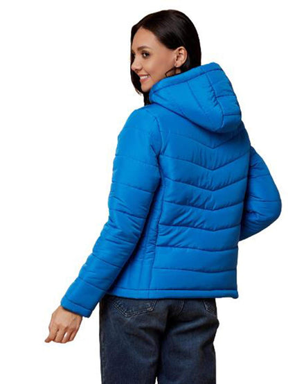 Kotty Blue Solid Nylon Women Winter Padded Jacket (Blue-L)