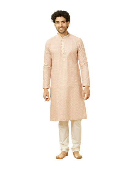 Manyavar Mens Pink Cotton Kurta Pyjama Set