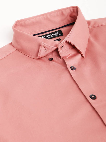 Dennis Lingo MenS Solid Brown Slim Fit Satin Lycra Casual Shirt With Concealed Button Down & Full Sleeves