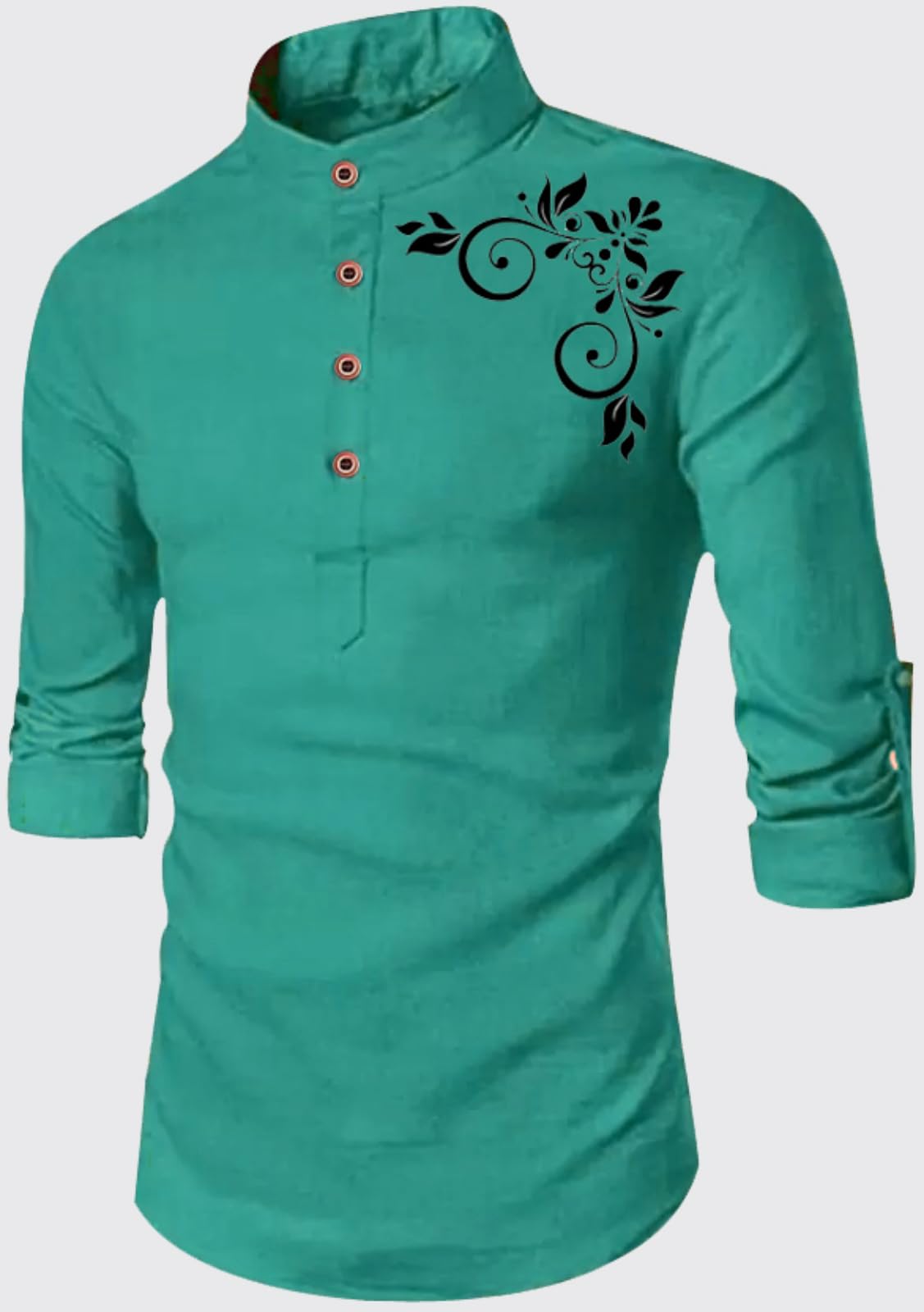Deelmo Full Sleeve Short Kurta Shirt With A Trendy Mandarin Collar Crafted From A Premium Cotton Blend For Comfort Ideal For Men