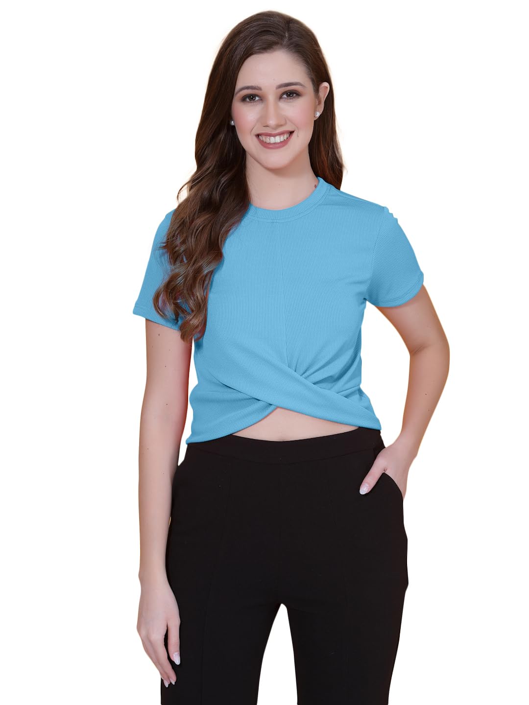 OOMPH! Crop Tops for Women, Blue - mt680