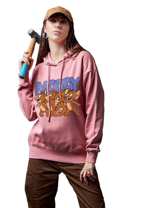 Bewakoof Heavy Duty 1.0 Official Tom & Jerry Merchandise Womens Graphic Print Oversized Fit Full Sleeve Hooded Polycotton Hoodi