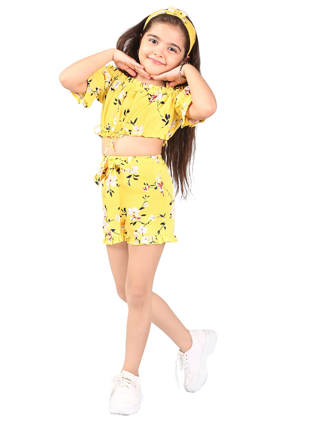 Naughty Ninos Girls Yellow & Mustard Pink Top With Shorts