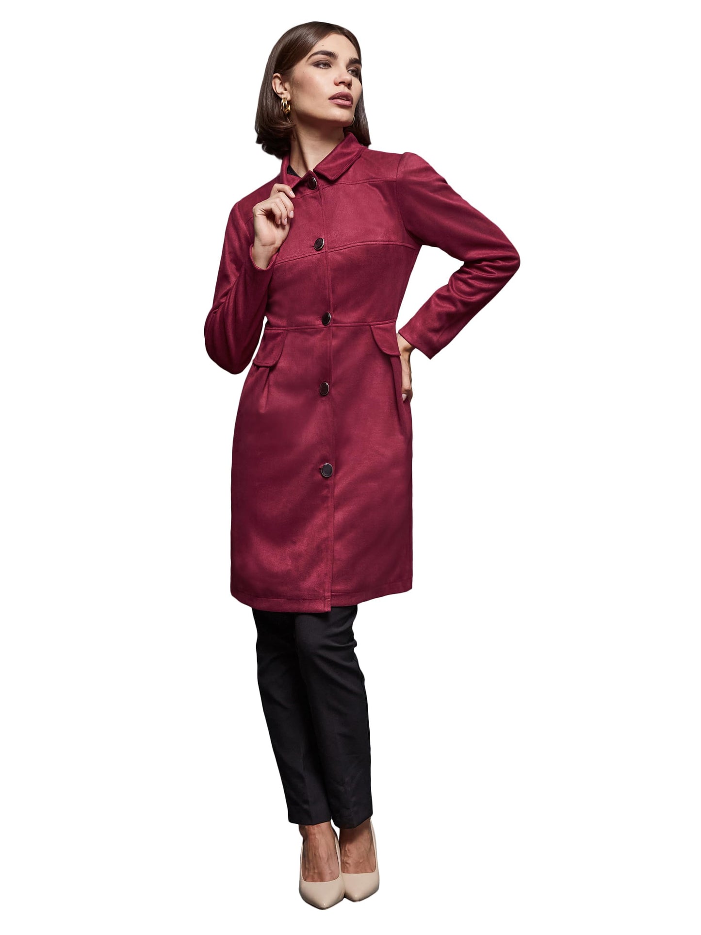 Miss Chase Dry clean, Do not Bleach, Dip Dry away from direct heat, Do not Iron (MCAW22JKT03-53-287-06, Dark Red, XL)