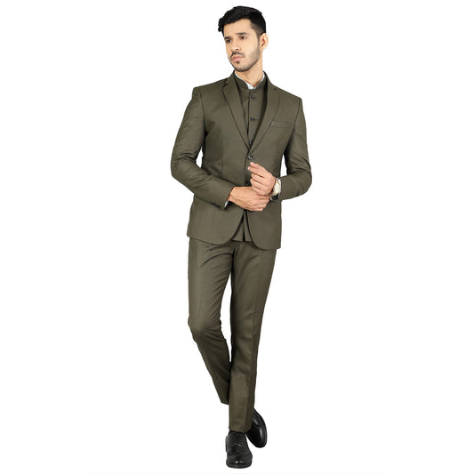 WINTAGE Mens Polyester Cotton Plain Green Three Piece Suit : 42/ L
