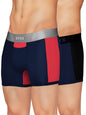 XYXX Mens Underwear Dualist IntelliSoft Antimicrobial Micro Modal Trunk Pack of 2 (Black Iris & Black ; Black Iris & Tango Red;