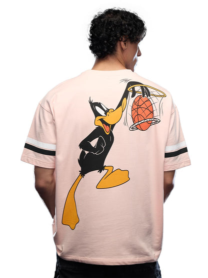 The Souled Store Official Looney Tunes: Daffy in Space Jam Men Oversized T-Shirt Pink