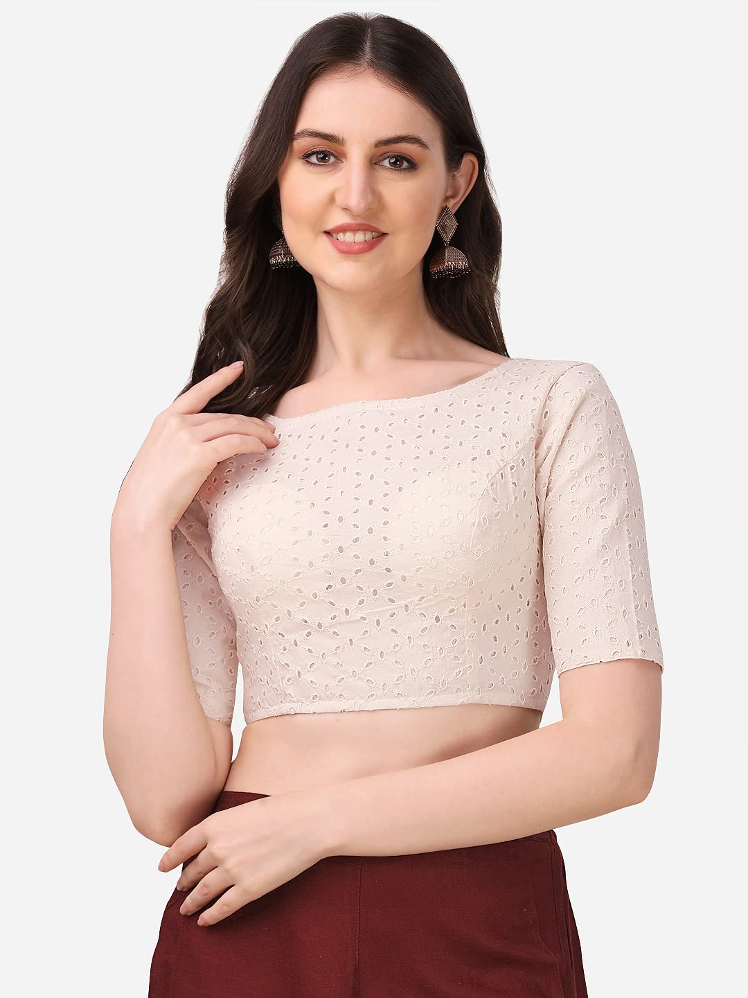 Oomph! Traditional Cotton Fabric Blouse For Women | Round Neck., Elbow Length Sleeves | Wedding & Festival Wear | Comfortable &