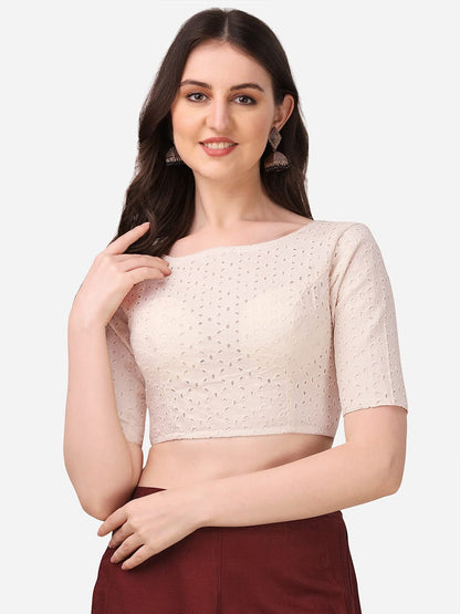 Oomph! Traditional Cotton Fabric Blouse For Women | Round Neck., Elbow Length Sleeves | Wedding & Festival Wear | Comfortable &