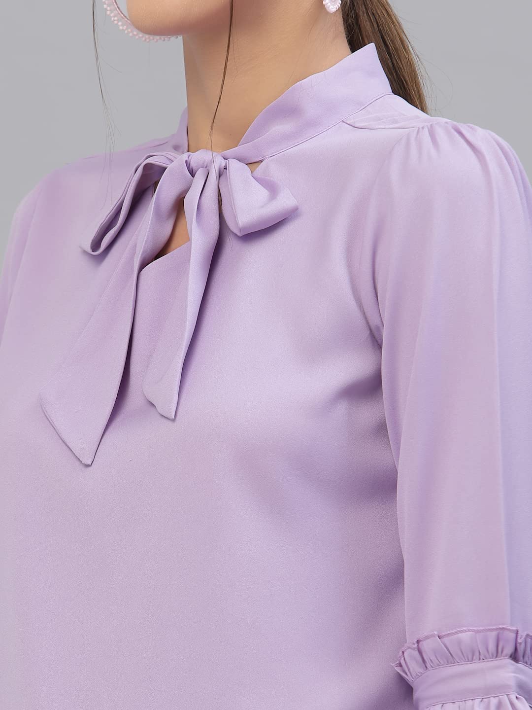 Style Quotient Women Solid Lilac Polymoss Regular Smart Casual Top