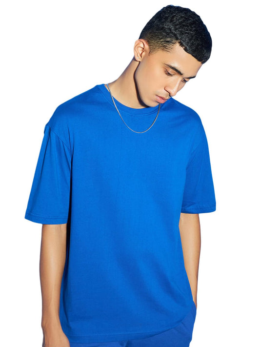 Bewakoof Mens Solid Cotton Plus Size T-Shirts (Pack of 2) - Oversized Fit, Round Neck, Half Sleeves_581041_Blue_3XL