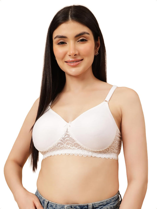 Clovia Womens Cotton Non-Wired Full Coverage Spacer Cup T-Shirt Bra (BR1280P18_White_34B)