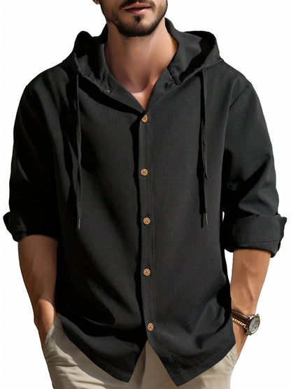 Noble Monk Mens Relax Fit Hooded Shirt Black