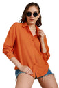 High Star WomenS Cotton Oversized Fit Shirt (Hswshw23003Fk_Or_Orange