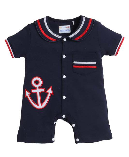 Bumzee Navy Boys Half Sleeves Thigh Length Romper Age - 9-12 Months (Peb8061E-Nbl)