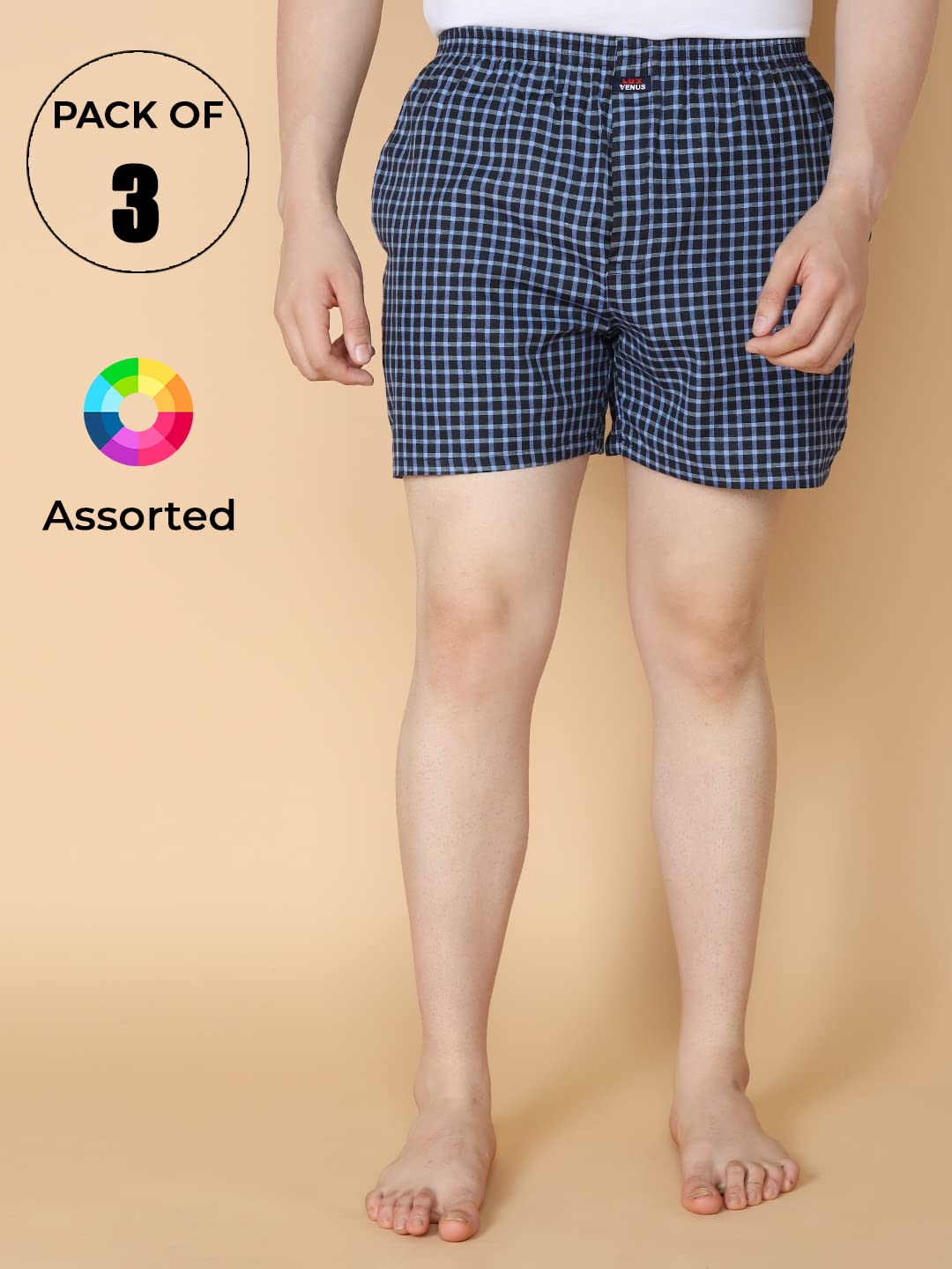 Lux Venus Combed Cotton Cheked Assorted Boxer Shorts For Men Multicolour