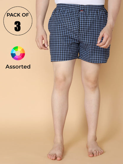 Lux Venus Combed Cotton Cheked Assorted Boxer Shorts For Men Multicolour
