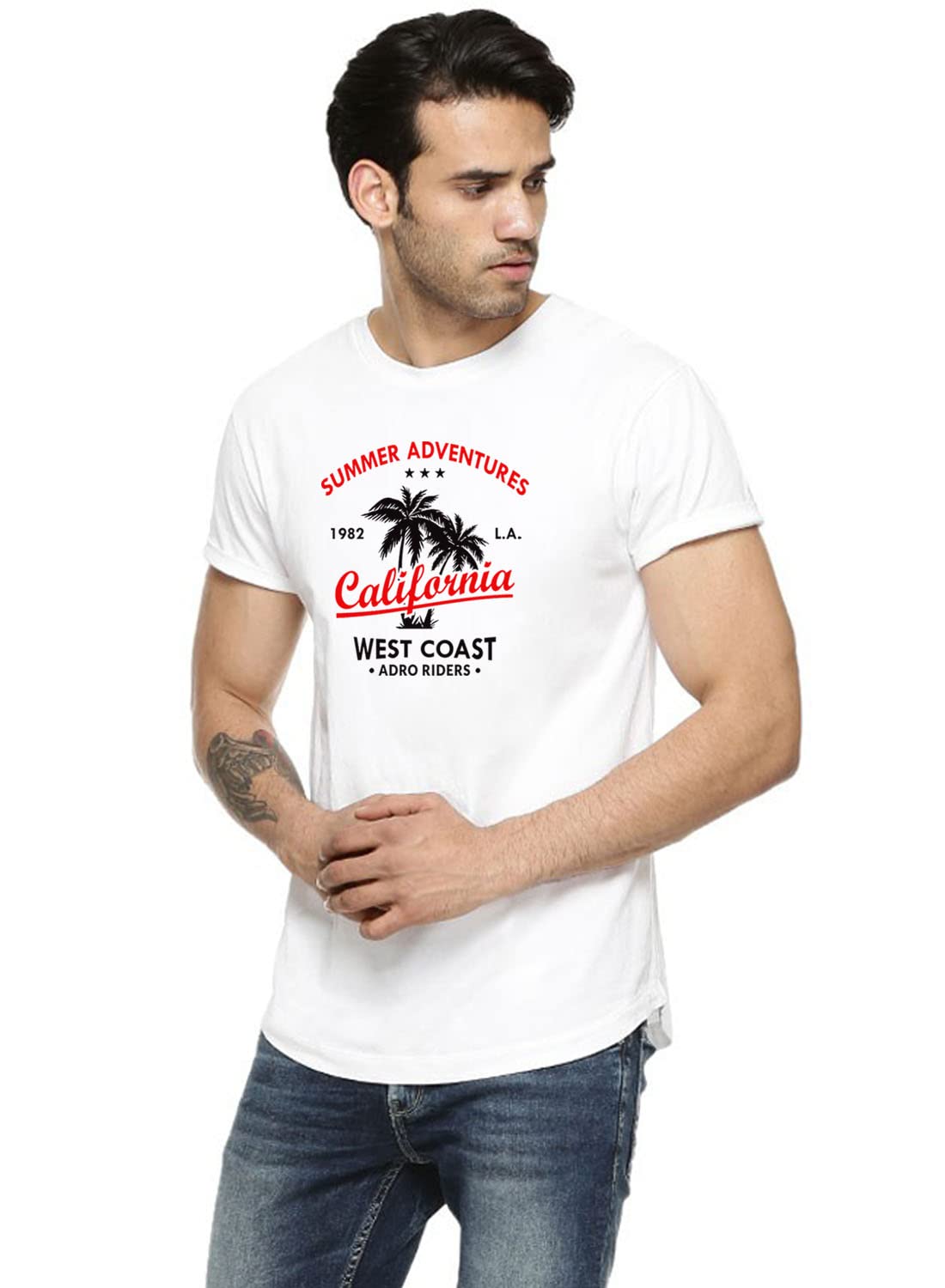 ADRO Summer Adventures California Printed T-Shirt for Men (White)