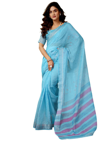 Satrani WomenS Linen Zari Border Printed Ready To Wear One Minute Pre Pleated Readymade Saree With Unstitched Blouse Piece (34R
