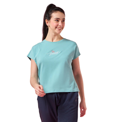 Enamor Womens Solid Relaxed Fit T-Shirt (E3G7_Marine Blue Be Yourself