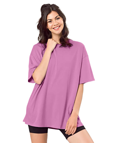 SHODOX Bio-Washed Anti Bacterial 100% Pure Cotton Womens Oversized Solid T-Shirt | Cozy Soft, Less Wrinkles Loose Fit, Drop Shou