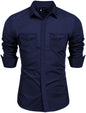 Rebelify MenS Cotton Blend Shirt With Pockets Full Sleeves Collared Neck Solid Pattern Botton Down Closure Relaxed Fit And Stan