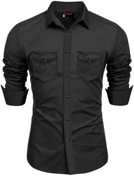 Rebelify Double Pocket With Flap Men Cargo Cotton Shirt Black