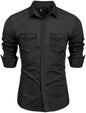 Rebelify MenS Cotton Blend Shirt With Pockets Full Sleeves Collared Neck Solid Pattern Botton Down Closure Relaxed Fit And Stan