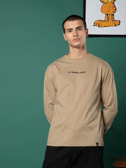 Bewakoof X Official Garfield Merchandise Mens Its Monday Again Graphic Print 100% Cotton T-Shirt - Oversized Fit, Round Neck,