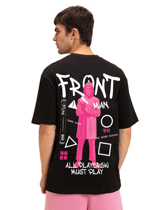 Bewakoof Official Squid Game Merchandise Mens Graphic Print Oversized Fit Half Sleeve Round Neck Cotton T-Shirt_683860_Black_3X