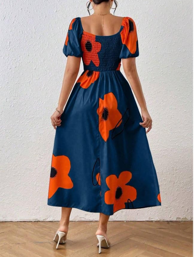 Greciilooks Viscose Rayon Western Mid-Calf Length Women Party Dress (Gl-Wd1281_Dark Blue