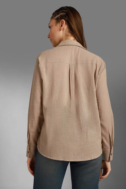 HIGH STAR Womens Oversized Fit Shirt (HSWSHW23509_TP_Brown