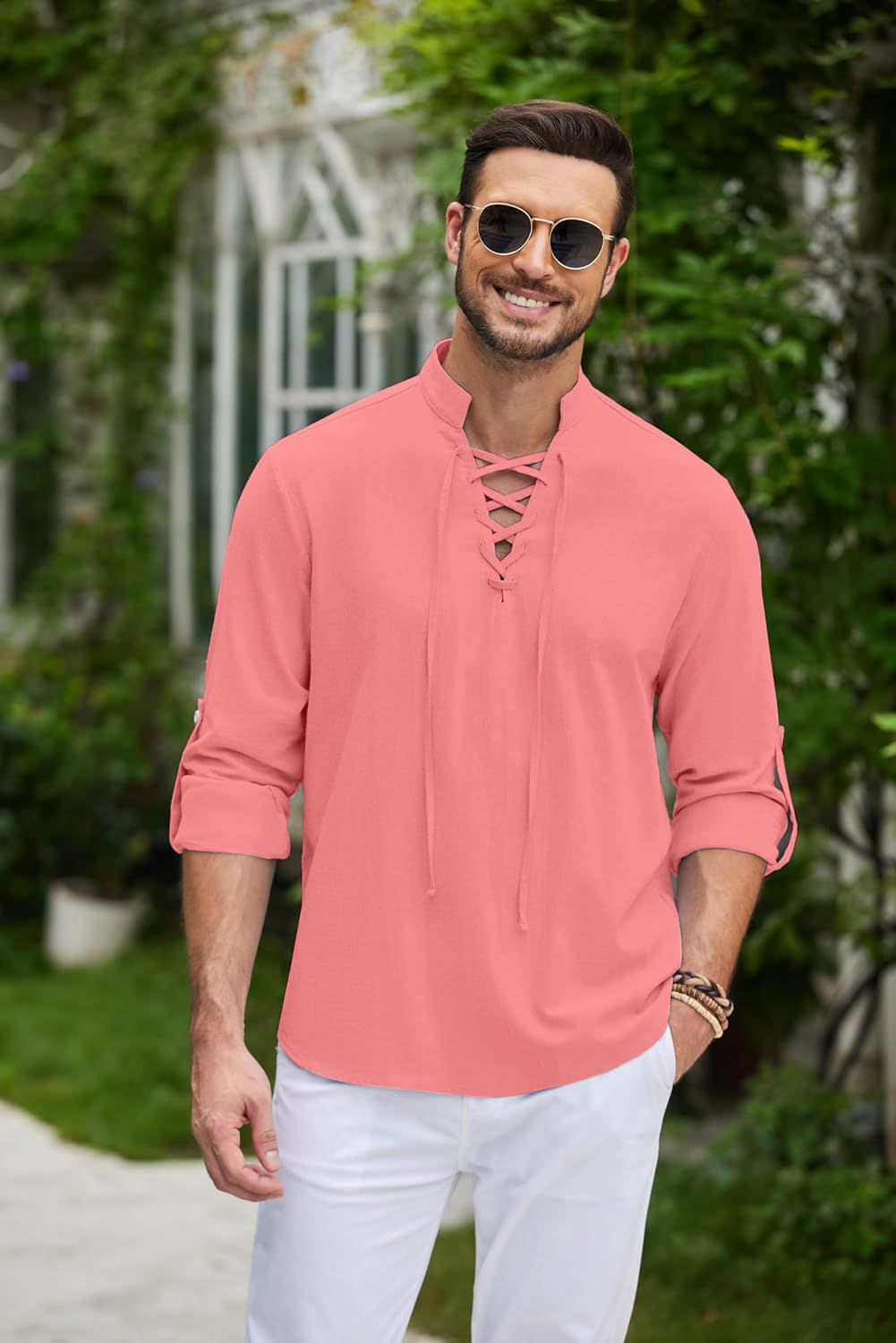 Macsivo Cotton Solid Casual Short Kurta For Men Pink