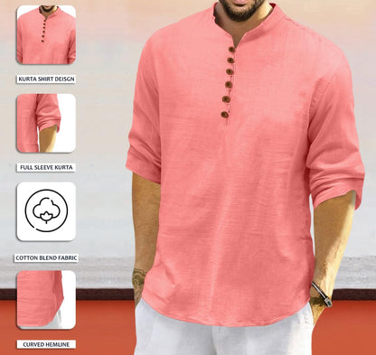 Finivo Fashion MenS Solid Cotton Blend Regular Fit Straight Kurta, Pack Of 1 Peach