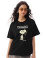 The Souled Store Peanuts: Overthink Women and Girls Short Sleeves Round Neck Black Graphic Printed Cotton Lightweight Everyday S