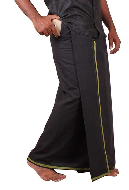 Prakasam Cotton Mens Pure Cotton Fine Quality Stitched Pocket Welcro Attachment Black Colour Dhoti For Mens