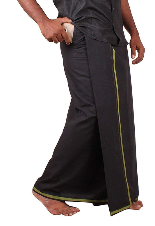 Prakasam Cotton Mens Pure Cotton Fine Quality Stitched Pocket Welcro Attachment Black Colour Dhoti For Mens