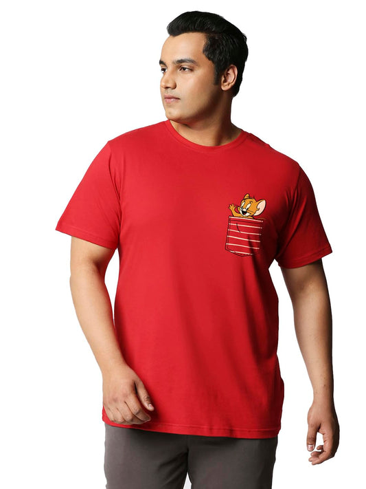 Bewakoof Official Tom & Jerry Merchandise MenS Graphic Print Regular Fit Half Sleeve Round Neck Cotton Plus Size T-Shirt_634170_