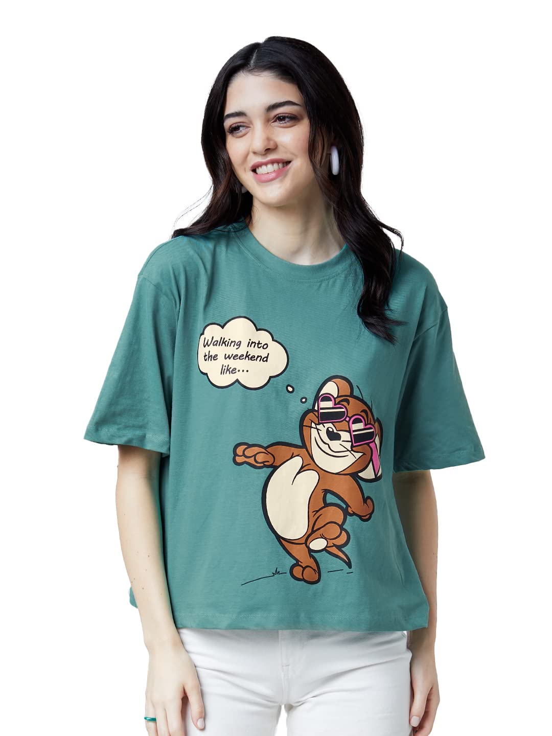 The Souled Store|Official Tom and Jerry: Weekend Women and Girls T-Shirts|Half|Loose Fit Graphic Printed|Round Neck 100% Cotton