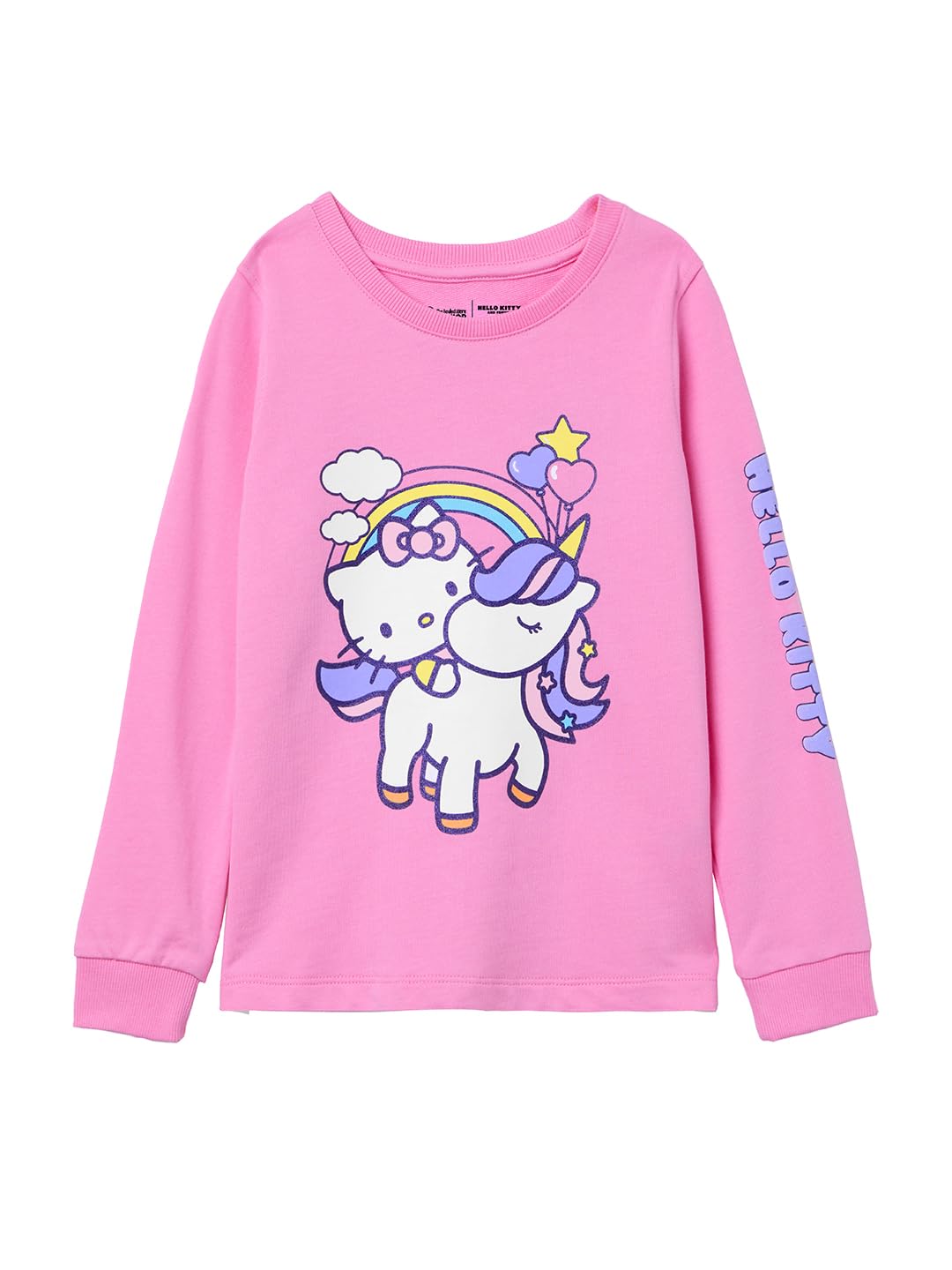 The Souled Store Hello Kitty: Unicorn Girls Round Neck Pink Graphic Printed Cotton Full Sleeve T-Shirts (2-8 Yrs)