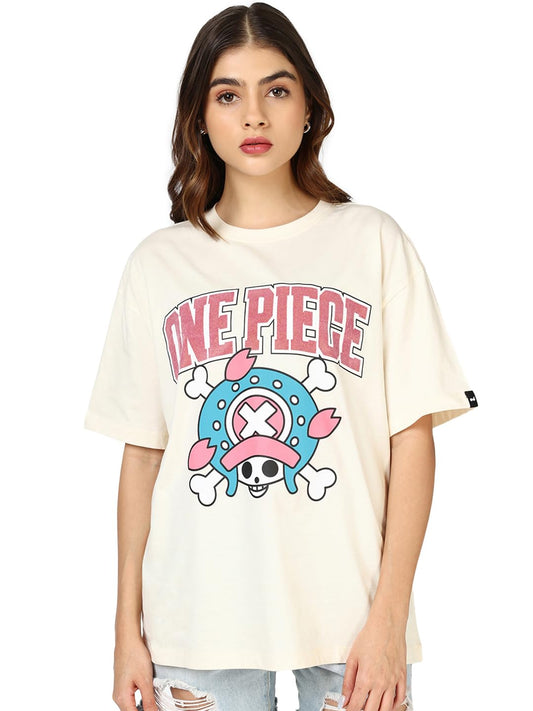 Bewakoof Official One Piece Merchandise WomenS Graphic Print Oversized Fit Half Sleeve Round Neck Cotton Jersey T-Shirt_661961_
