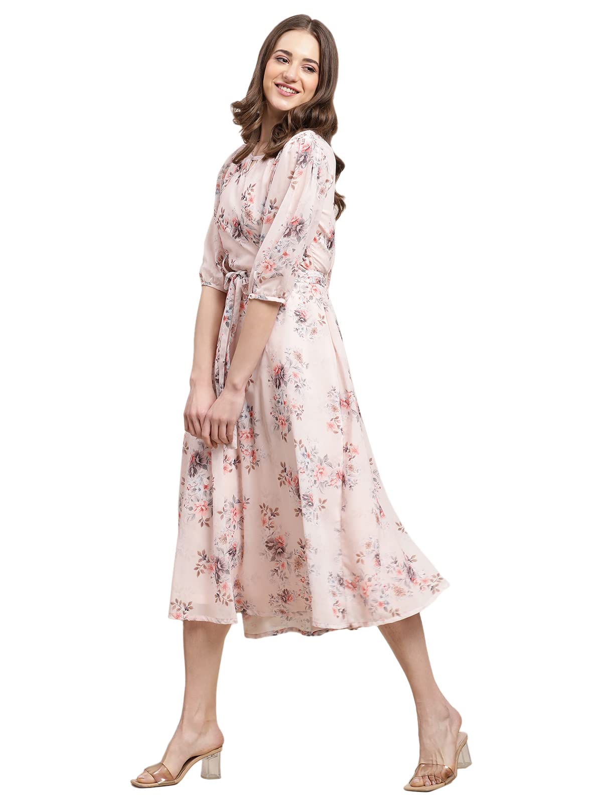 Preneum WomenS Maxi Fit & Flare Latest Style Print Georgette Regular Sleeves Casual Maxi Dress || Summer Dress Festival & Occas