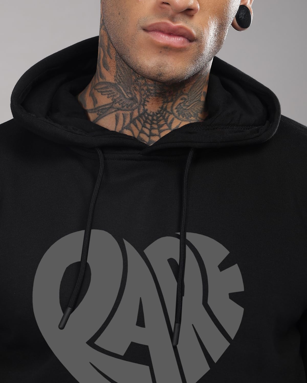 ADRO Men's Cotton Neck Hooded Sweatshirt (H24-RARE-BL_Black