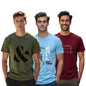 Nobero MenS Letter Print Regular Fit T-Shirt (1M-Twts-C0784-171X_Olive Green/Powder Blue/Wine Red